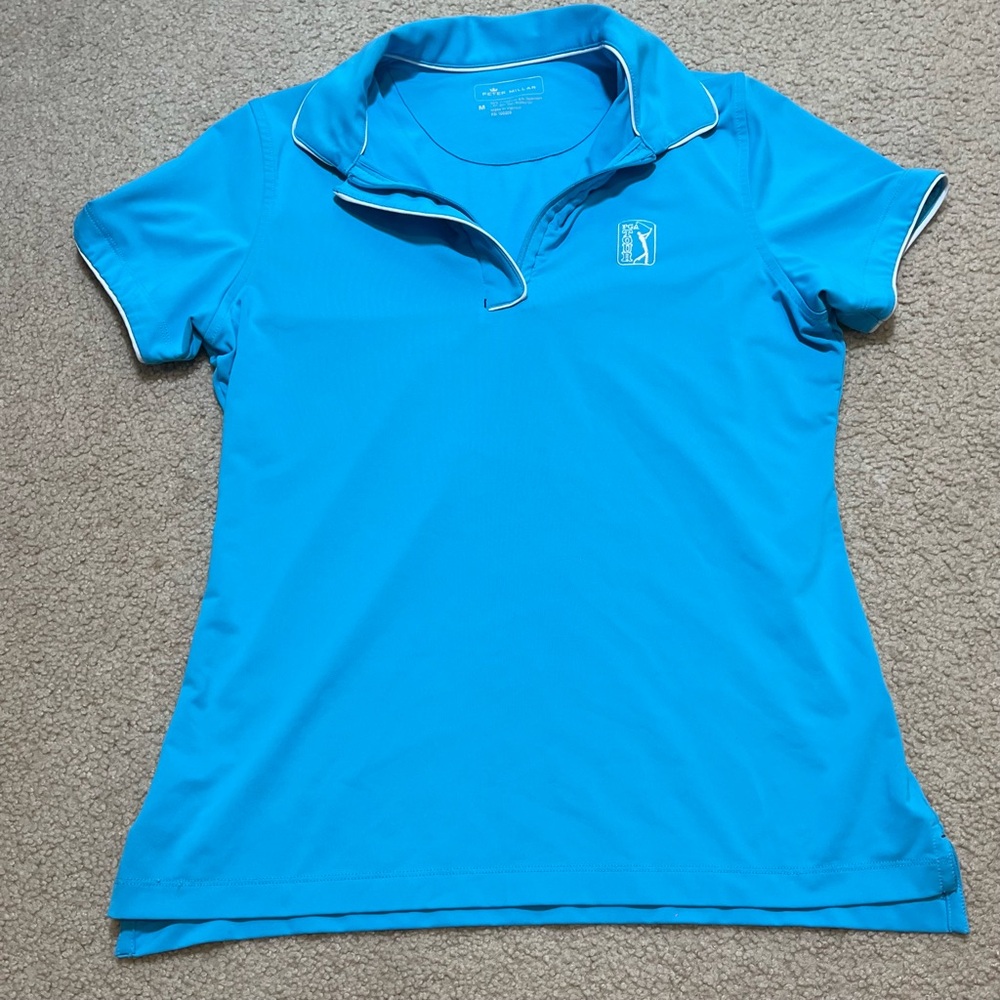 Peter Millar Womens Short Sleeve Blue Polo PGA Tour Size Medium